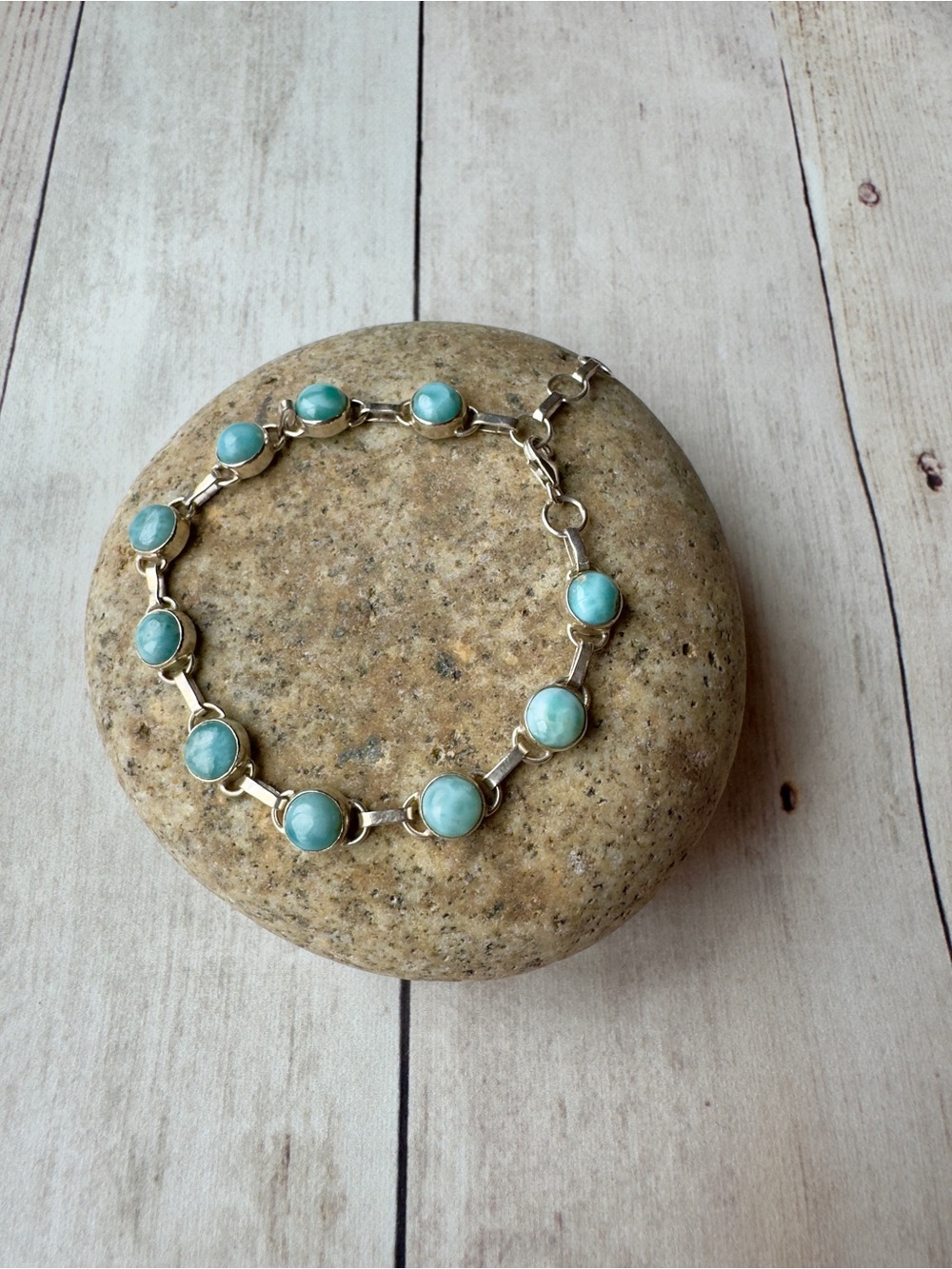 Sterling Silver Bracelet with Larimar Gemstone Links - Women Jewelry